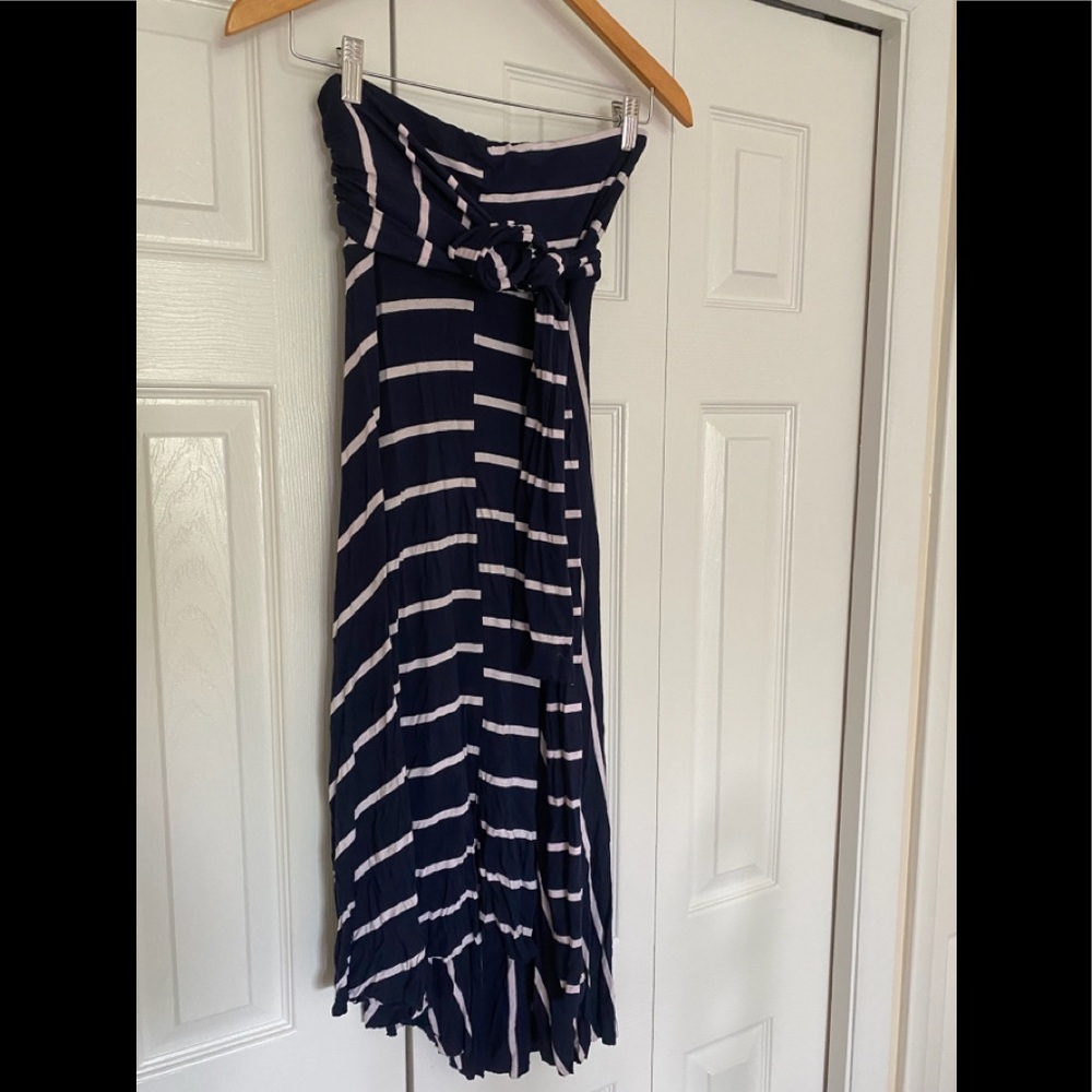 Elan navy & white vertical stripe cotton dress